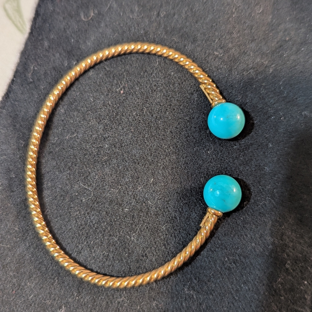 David Yurman Women's Solari Cablespira Bracelet in 18k Gold w/ Turquoise Accents - Picture 2 of 11